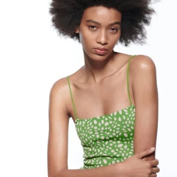 Zara Jacquard Green Dress Size Small - Picture 3 of 7